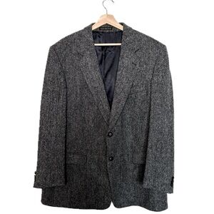 Vintage Harris Tweed Sport Coat Mens 46R Navy Wool Blazer Union Made Canada